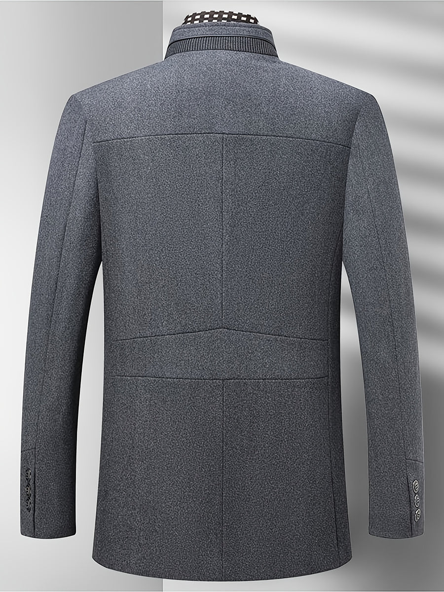 Manteau mi-long en tweed, 55 % laine, col montant, détail du vêtement
