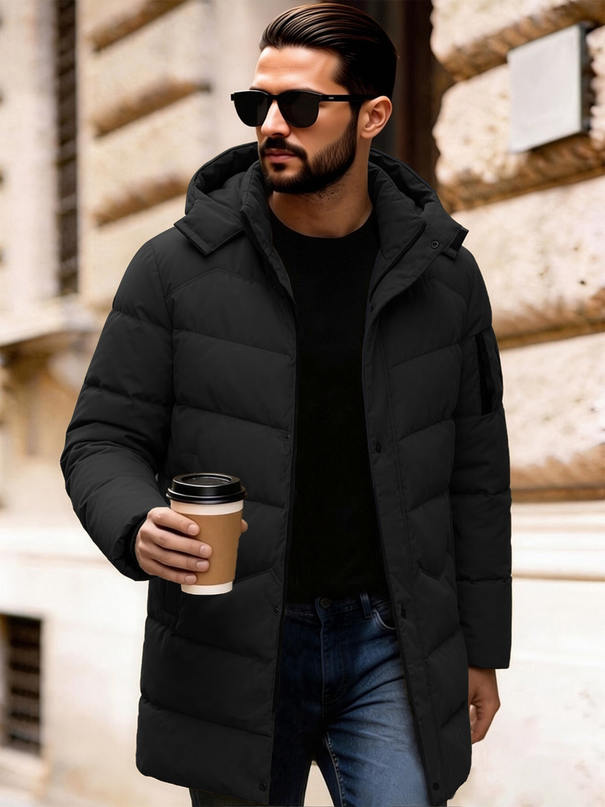 Manteau matelassé pour homme, capuche amovible