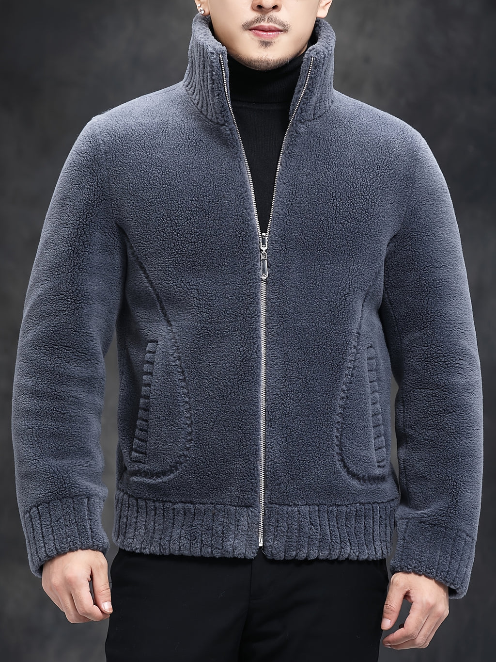 Veste en fausse fourrure pour homme, col montant, cinq coloris