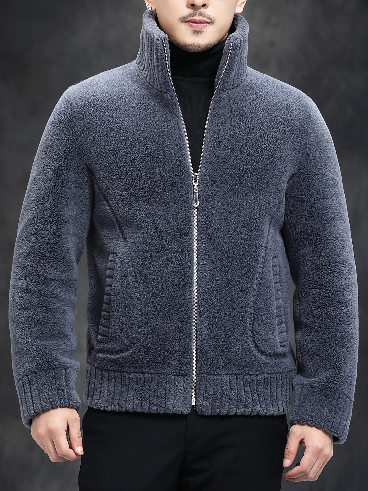 Veste en fausse fourrure pour homme, col montant, cinq coloris