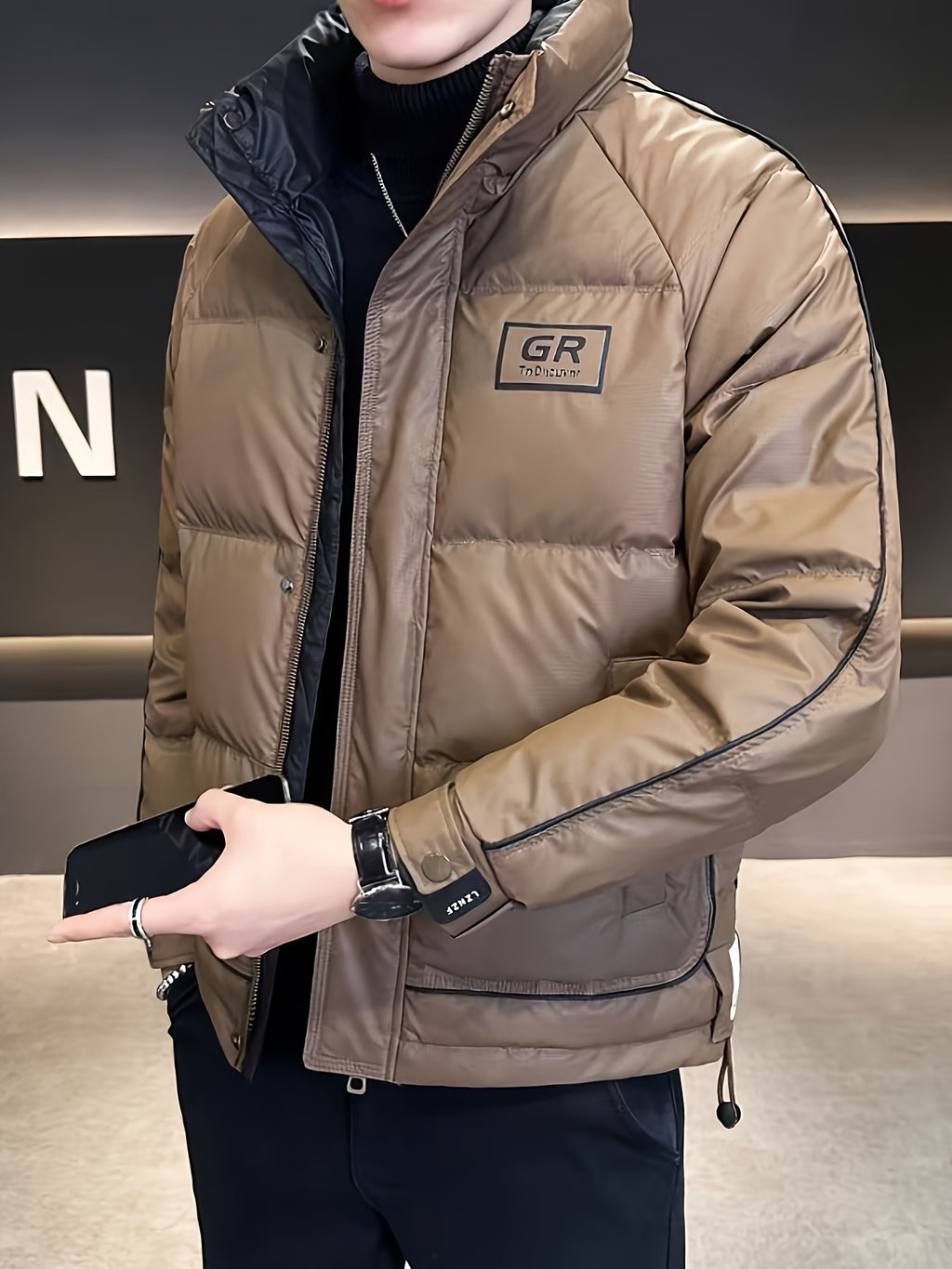 Manteau pour homme, à col montant, col montant