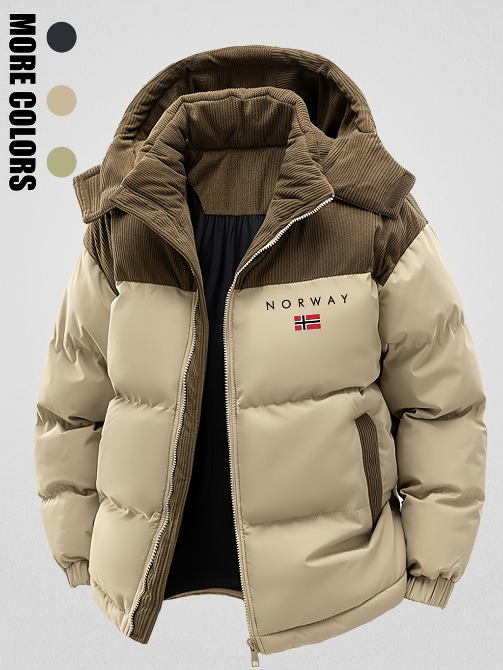 Manteau matelassé pour homme, à capuche, vert