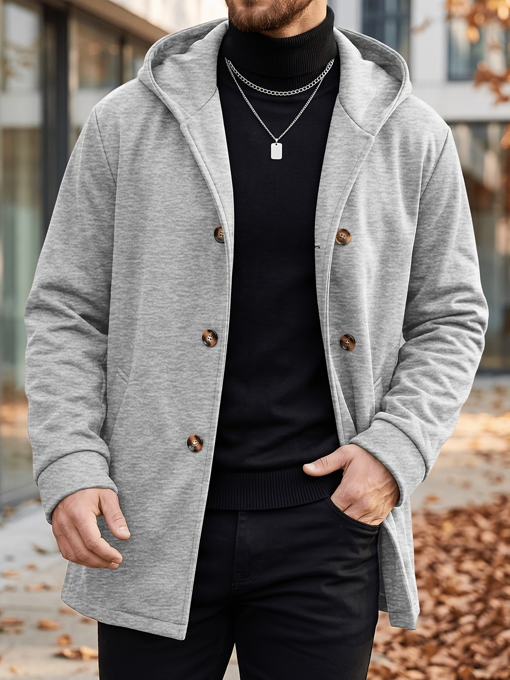 Manteau long pour homme, à capuche, kaki