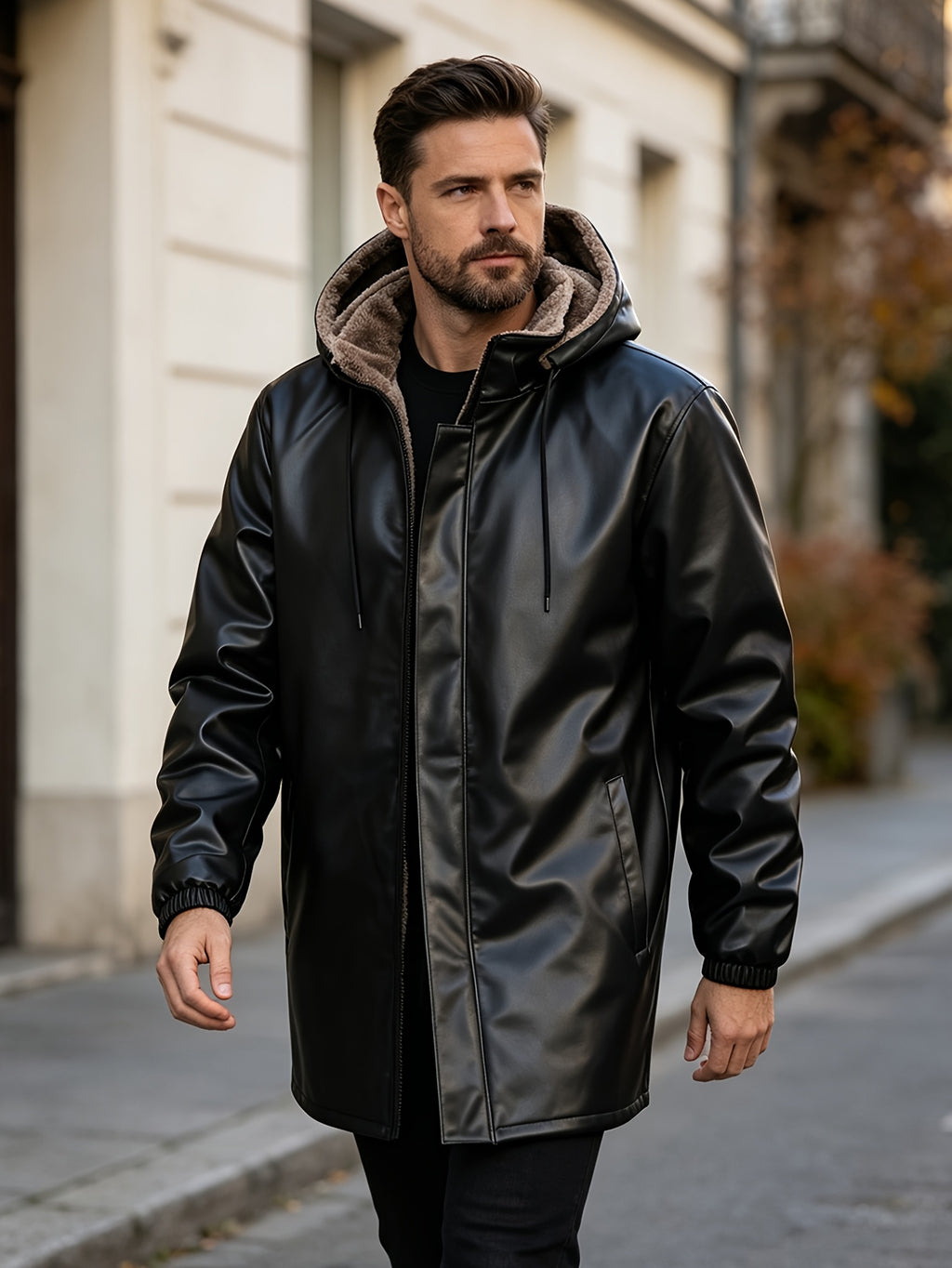 Veste long pour homme, polaire, à capuche