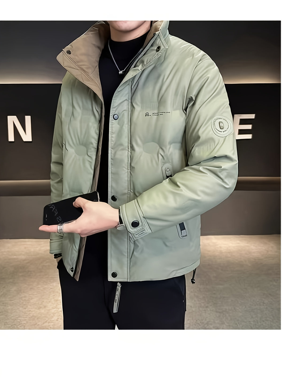 Manteau pour homme, à col montant, gris clair