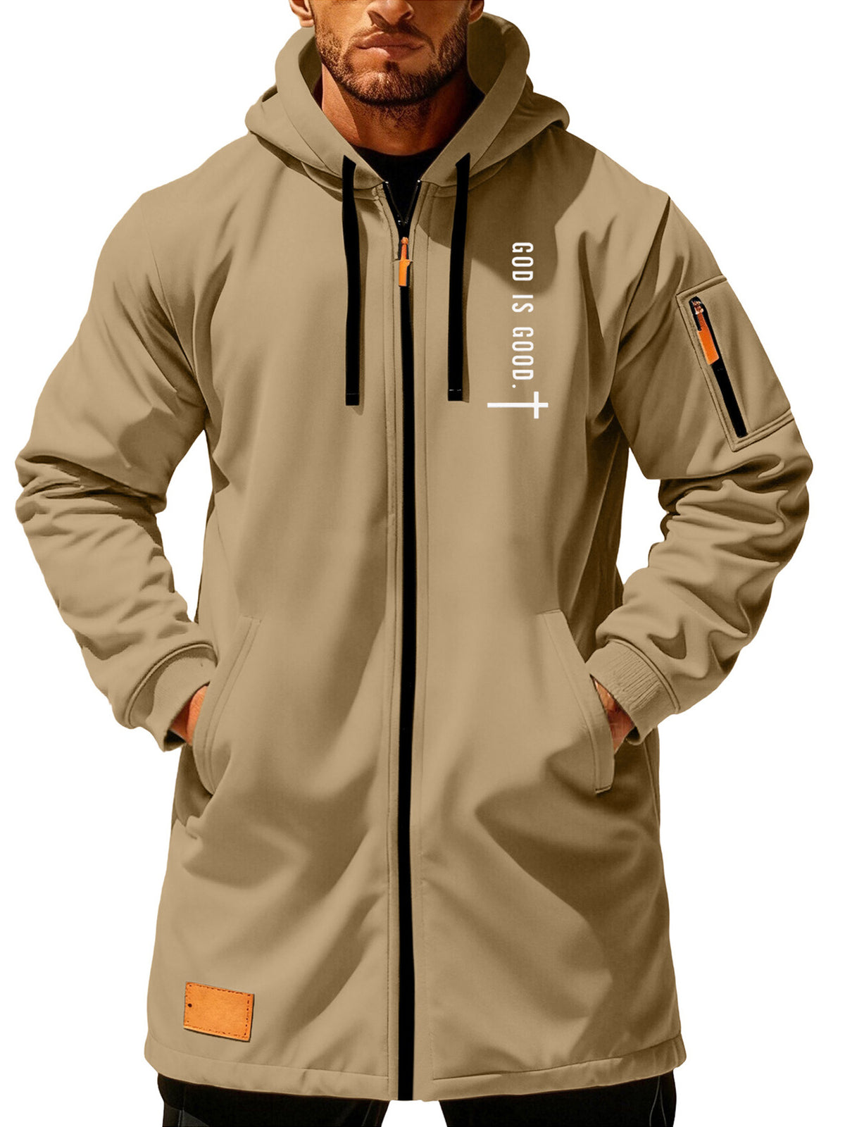 Trench pour homme, croisé, à capuche