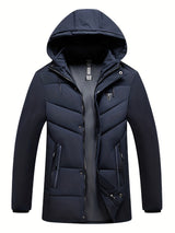 Manteau matelassé long, à col montant, noir