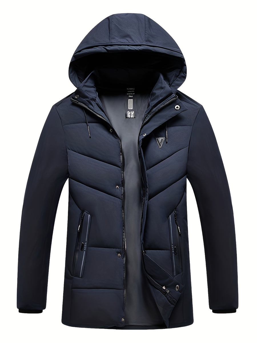 Manteau matelassé long, à col montant, noir