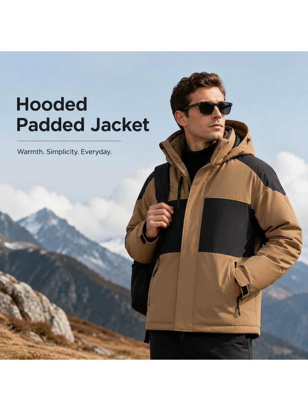 Manteau matelassé pour homme, à capuche, poudre légère