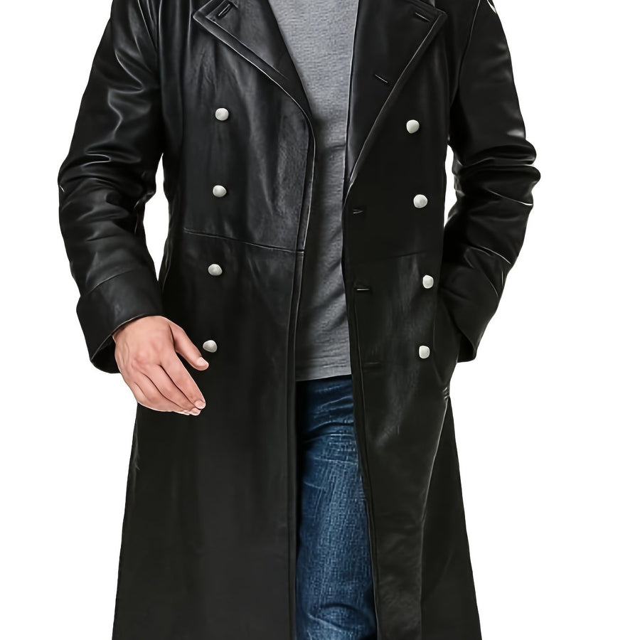 Parapluie Long pour Hommes - Manteau Chaud à Double Boutonnage pour Automne/Hiver avec Col Ajustable & Poches Latérales, Style Décontracté Urbain | Finition Brillante, coloris noir
