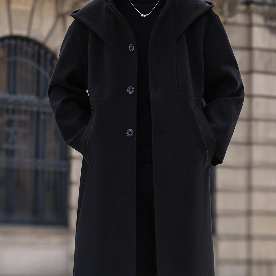 Trench long, à capuche, noir, coloris noir, détail