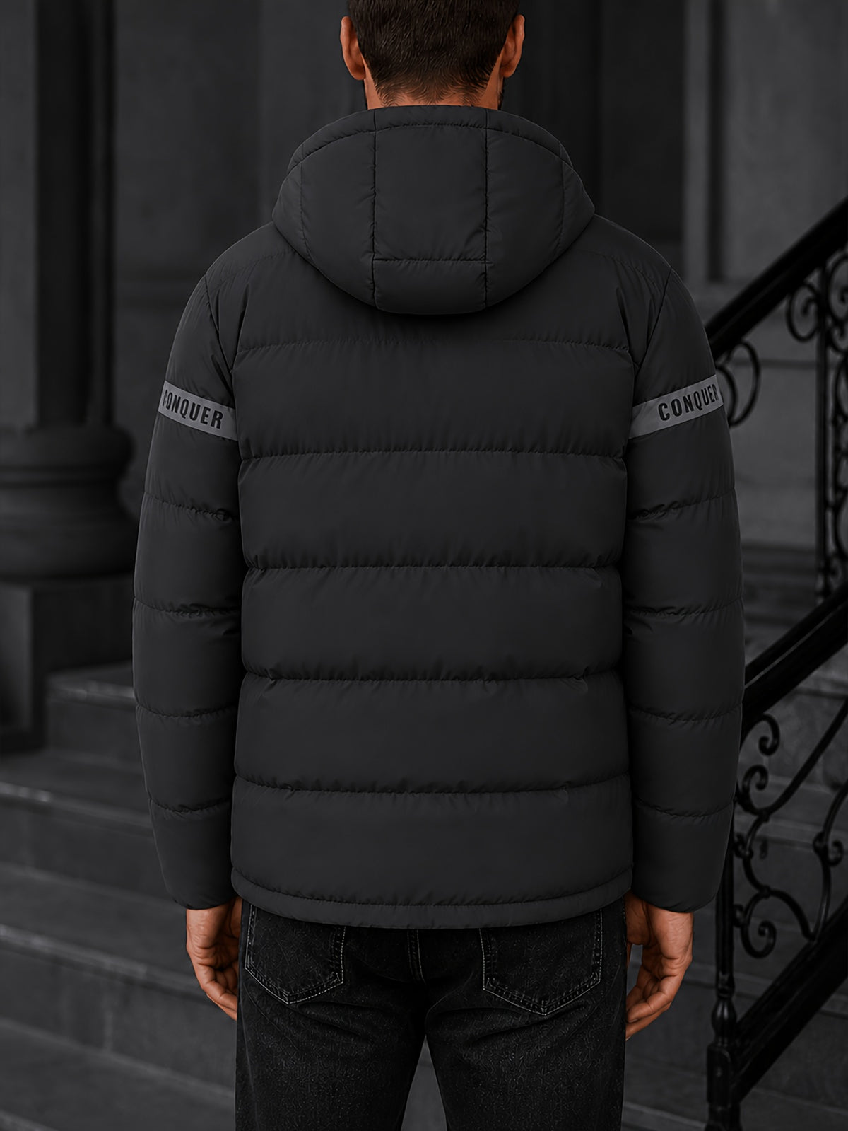 Manteau matelassé pour homme, à capuche, bleu foncé