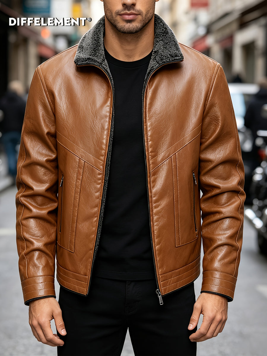Veste en cuir PU, polaire, à revers, détail du vêtement