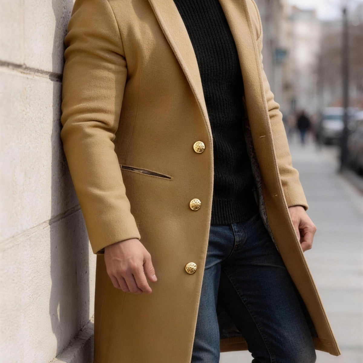 Manteau, à revers, kaki, coloris kaki, détail Image