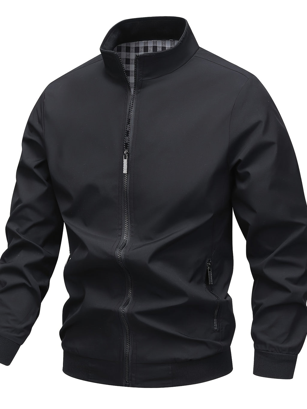 Veste, à carreaux, à col montant, noir, photo 25