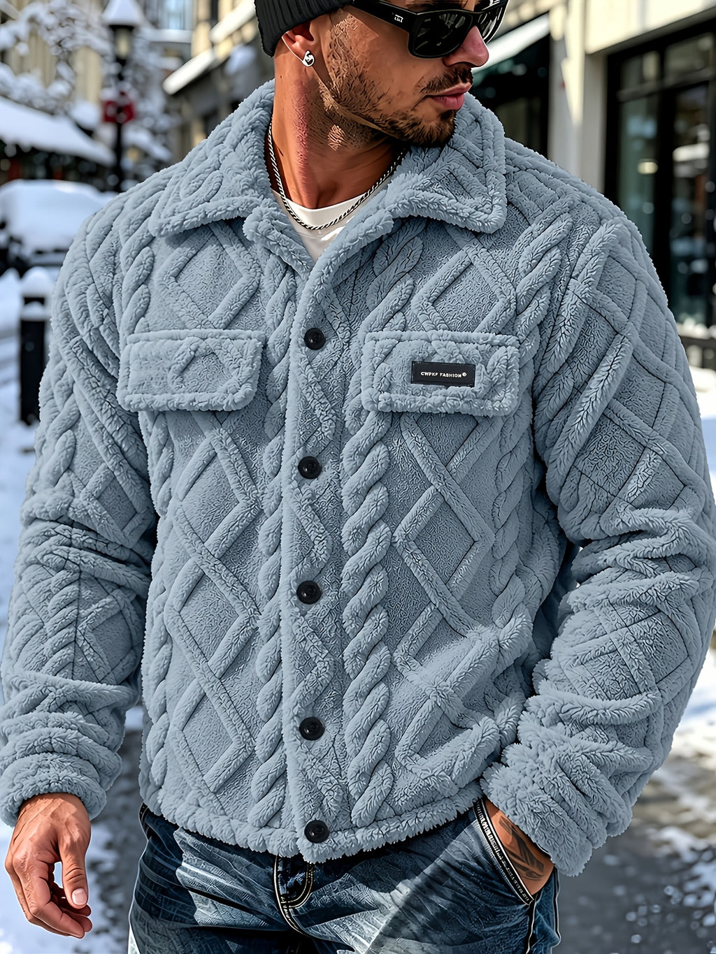 Veste, à col montant, bleu brume, détail du vêtement
