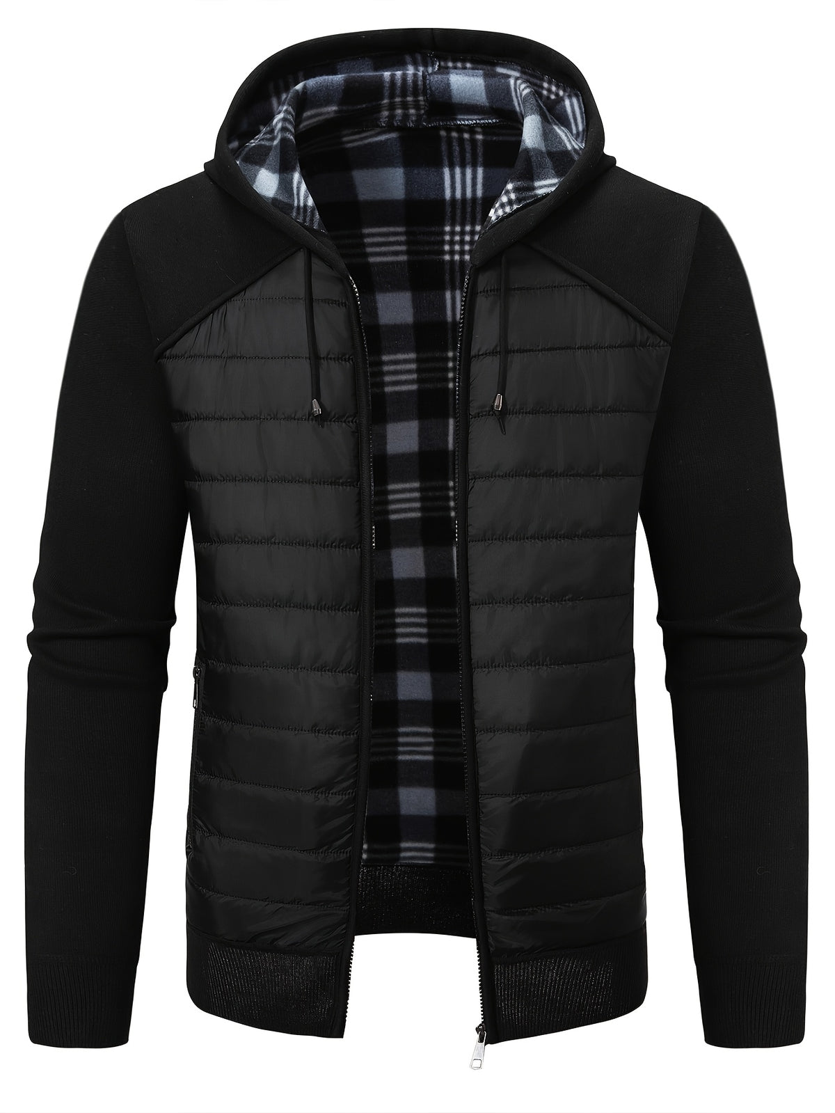 Manteau matelassé long pour homme, patchwork, à capuche