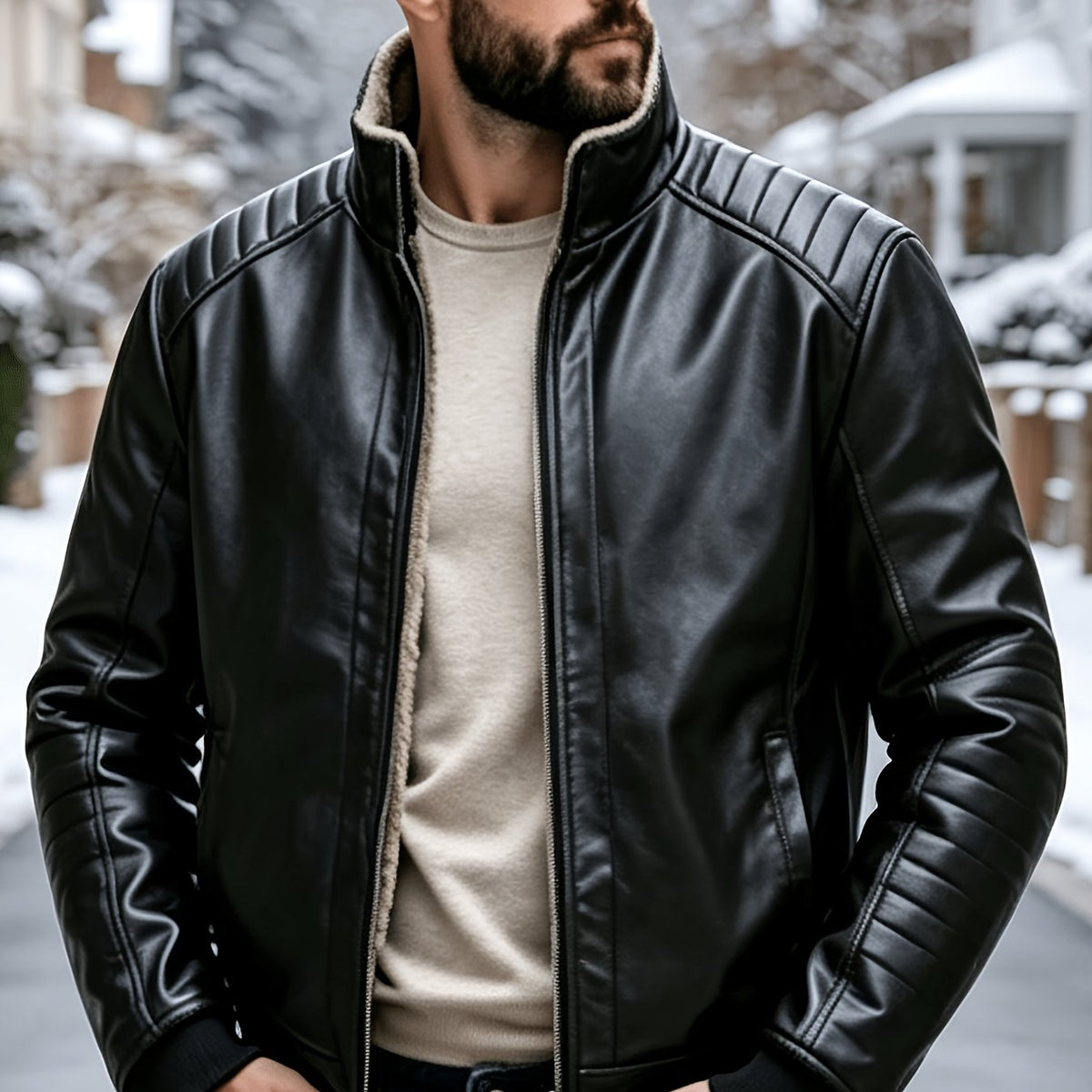 Veste en fausse fourrure, à revers, café, coloris noir, détail Image