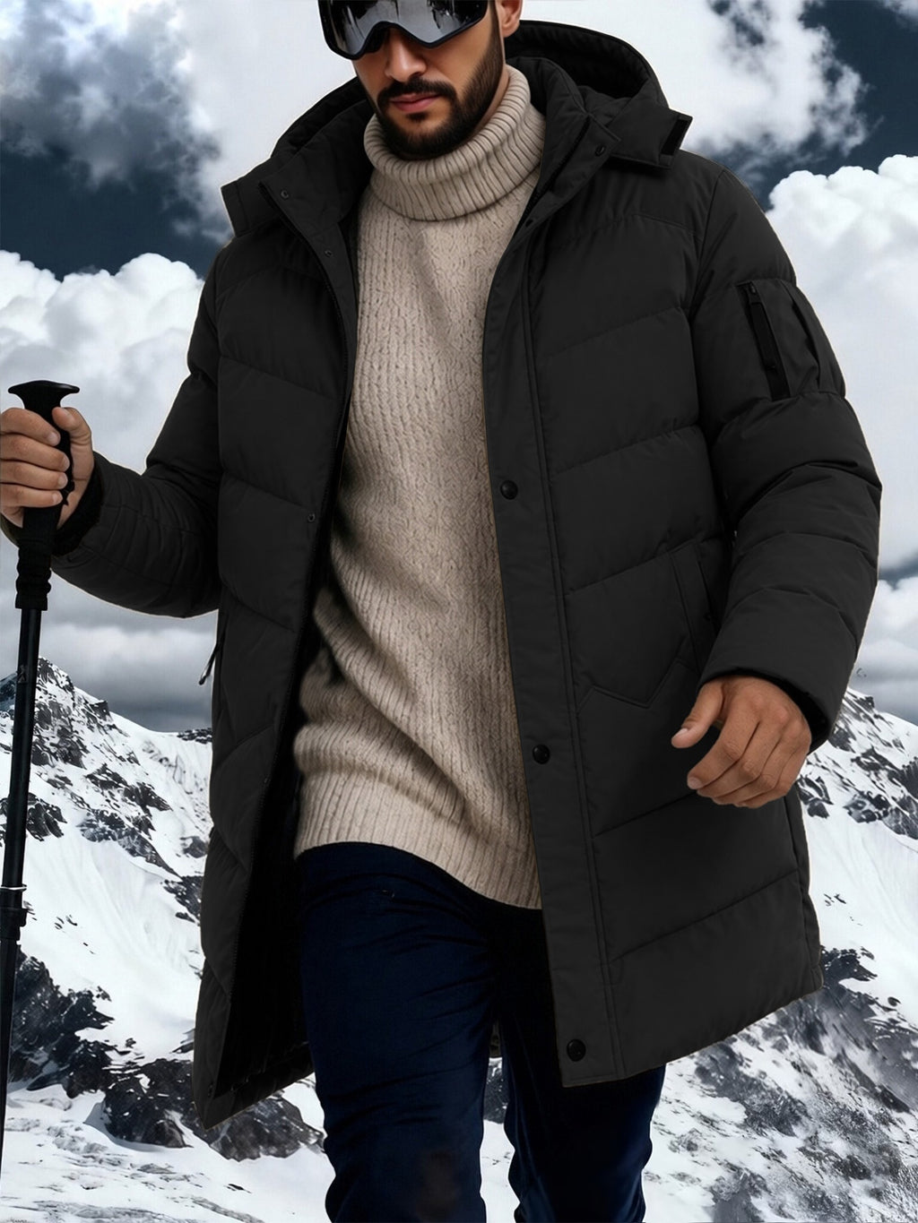 Manteau matelassé pour homme, capuche amovible