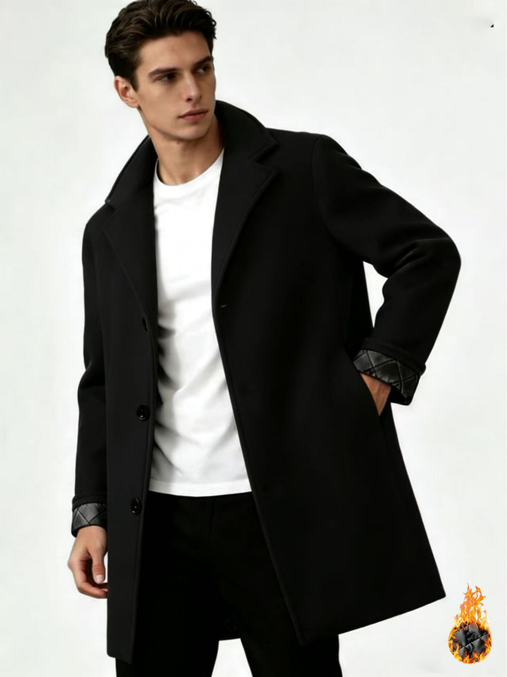 Manteau pour homme, à revers, gris foncé