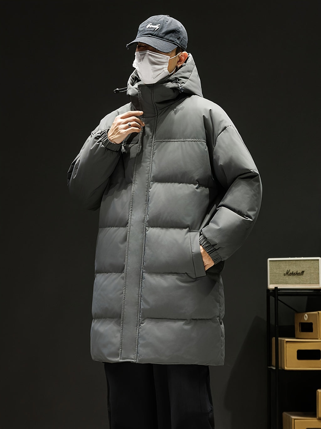 Manteau matelassé pour homme, à capuche, noir et blanc