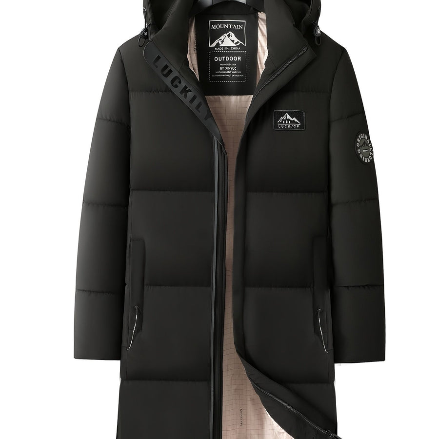 Manteau long, à capuche, noir, coloris noir