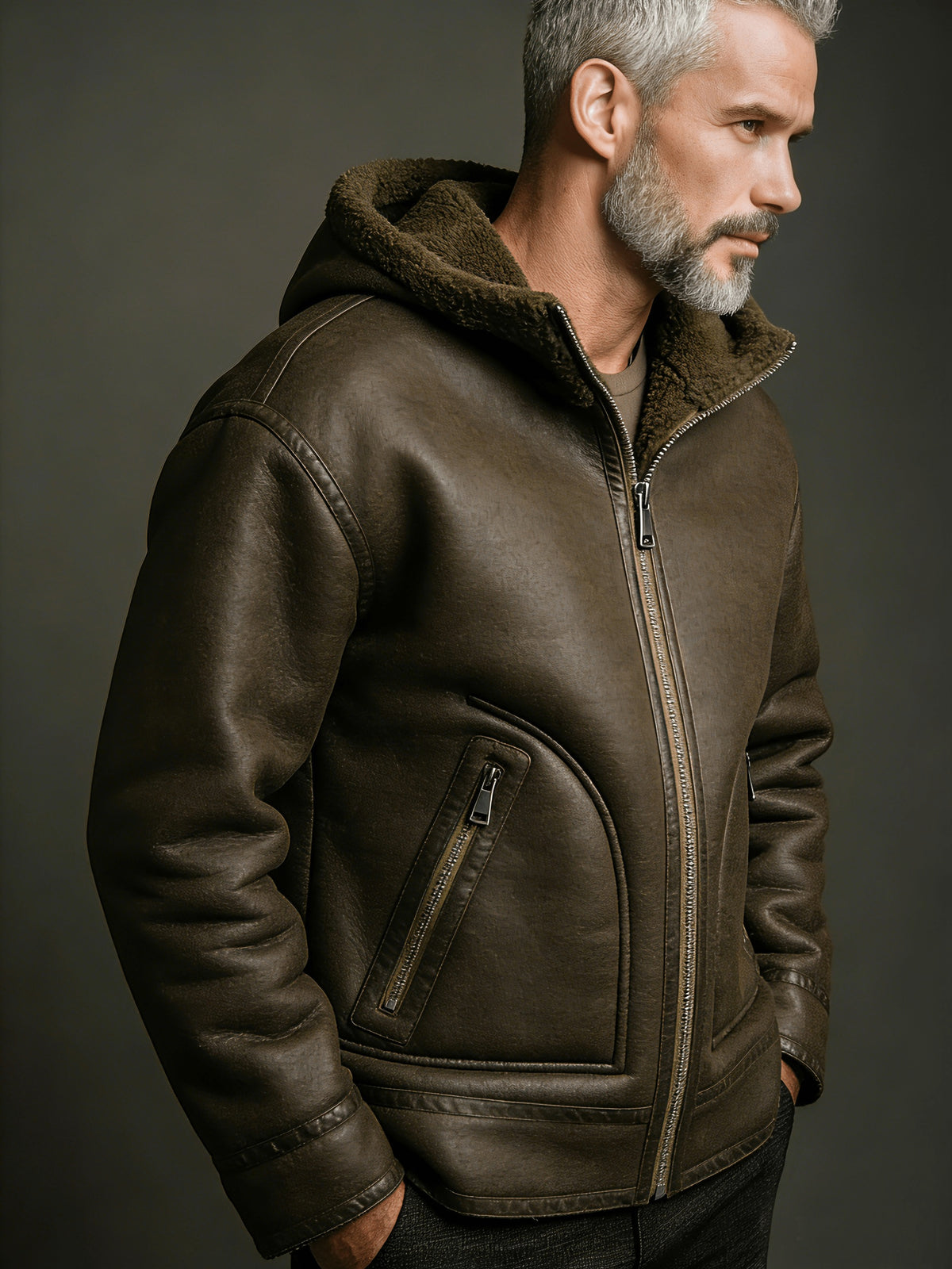 Manteau en fausse fourrure long pour homme, velours, à capuche