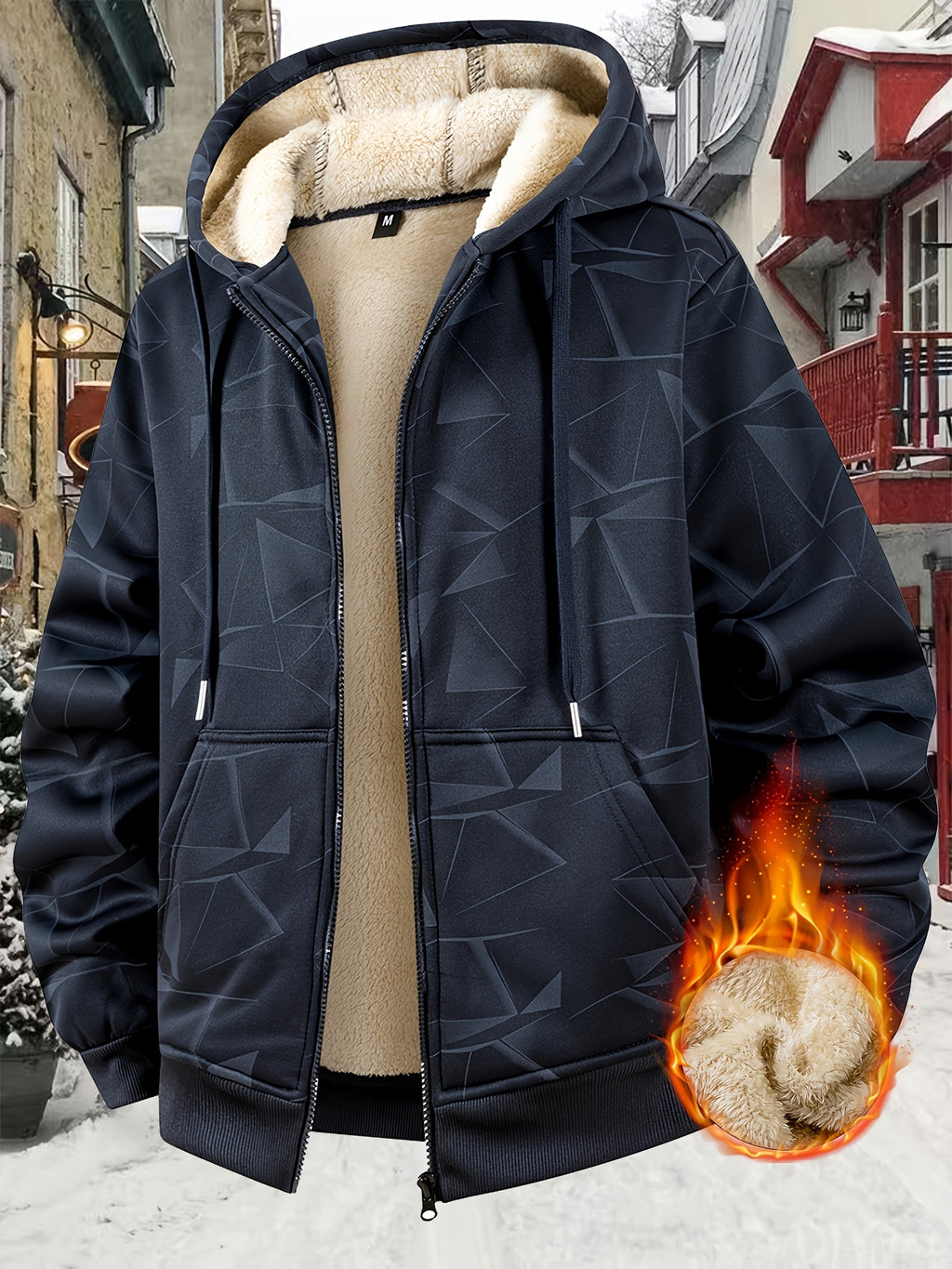 Manteau pour homme, polaire, à capuche, marron foncé