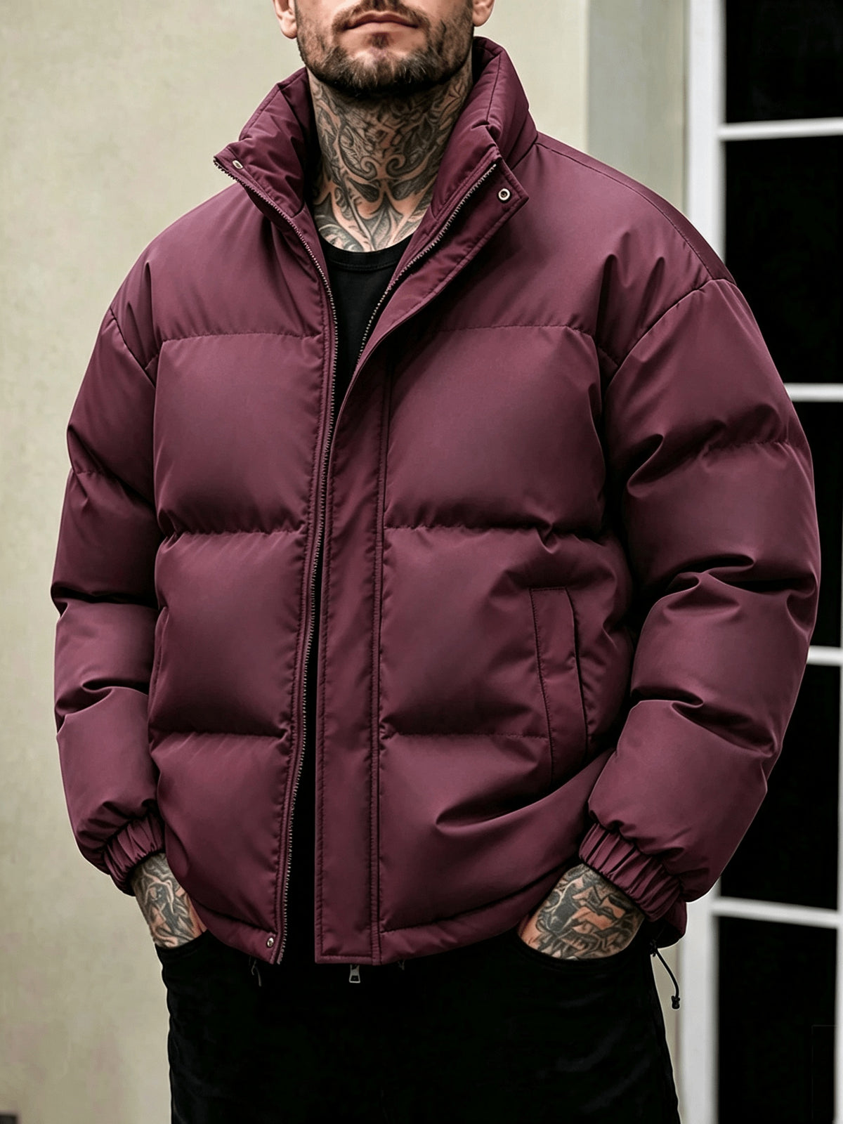 Veste pour homme, à col montant, blanc