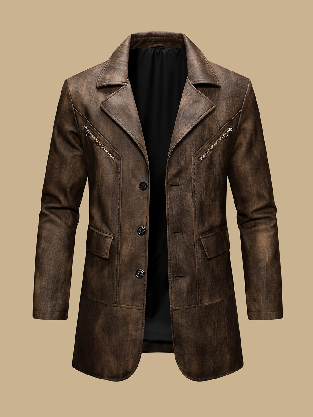 Manteau en cuir PU long, à revers, photo 12