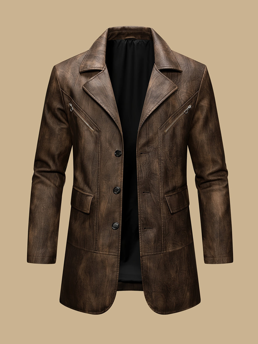 Manteau en cuir PU long, à revers, photo 12