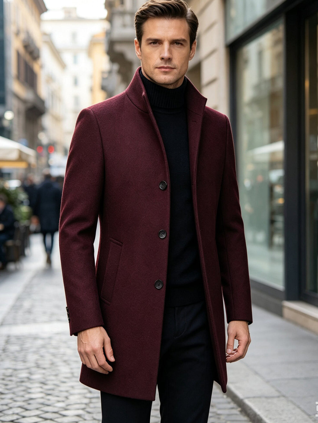 Manteau coupe-vent pour homme, 40 % laine, col montant