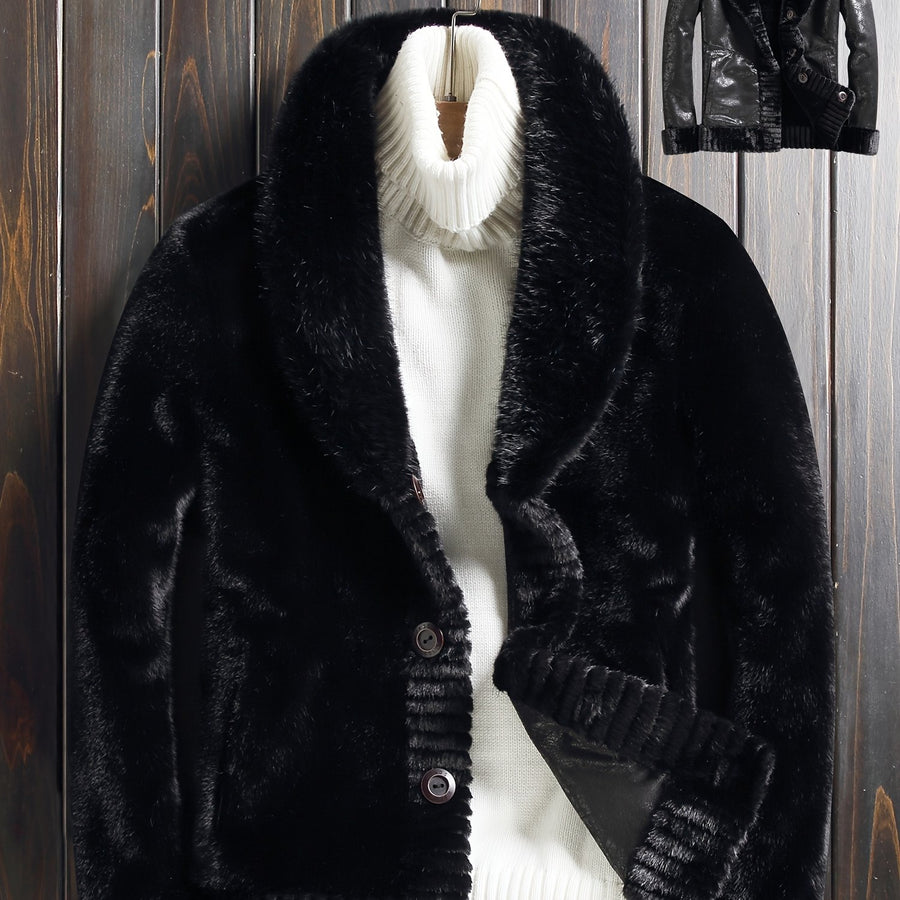 Veste en fausse fourrure longue, réversible, coloris noir