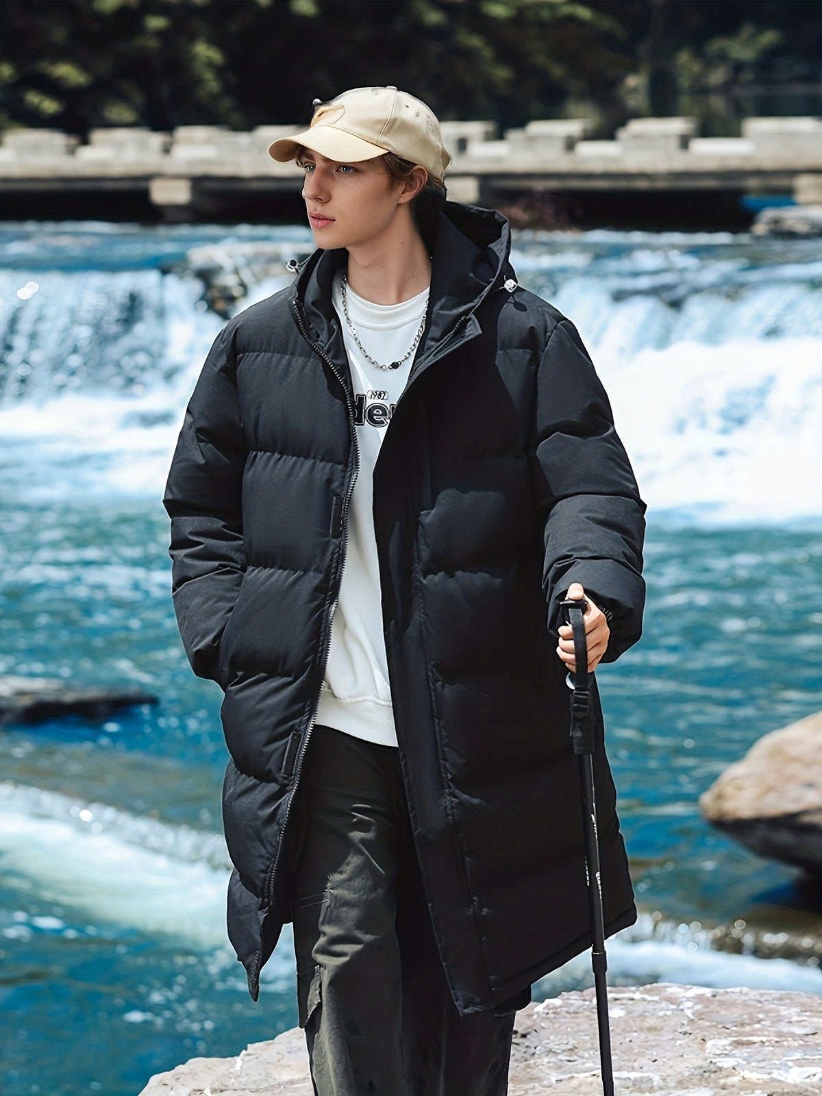 Manteau pour homme, à capuche, blanc ivoire