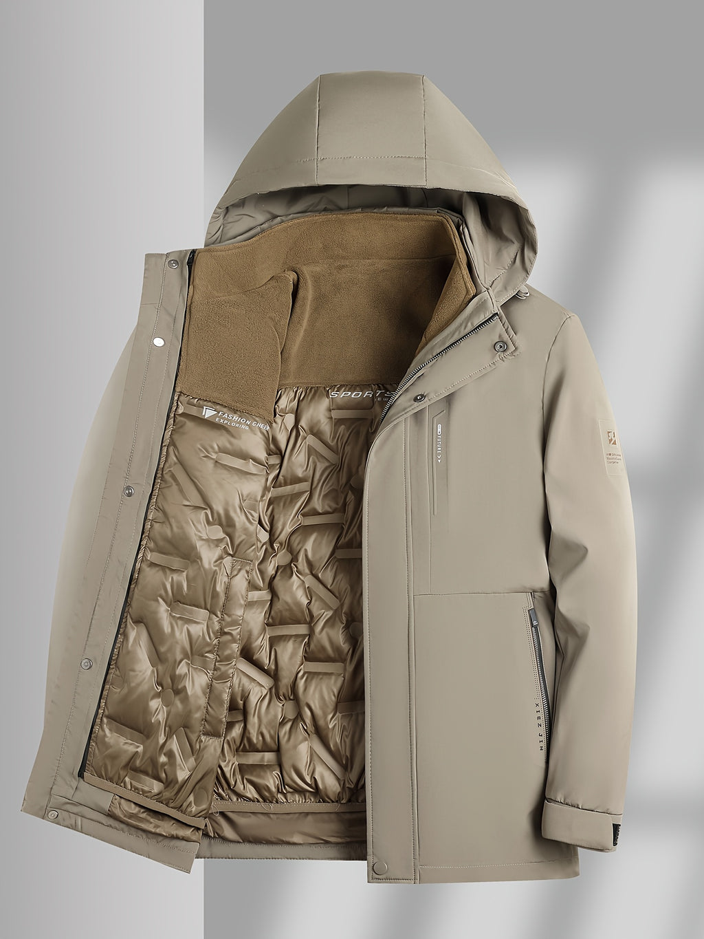 Veste matelassée pour homme, à col montant, kaki