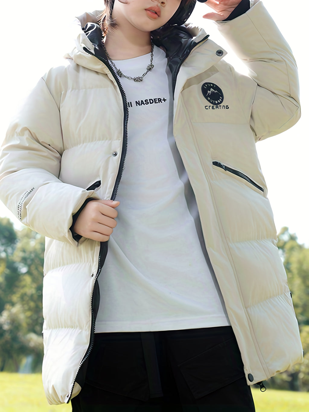 Veste long pour homme, à capuche, beige