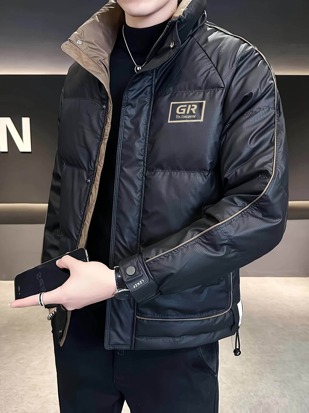 Manteau pour homme, à col montant, col montant