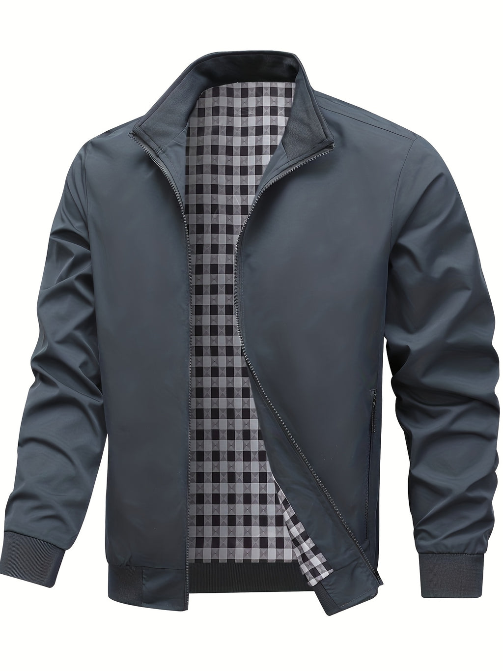 Veste, à carreaux, à col montant, noir, photo 17