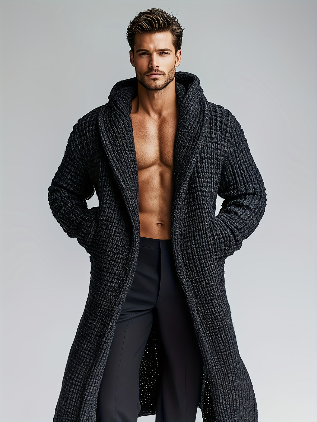 Manteau pour homme, grandes tailles, à capuche, noir