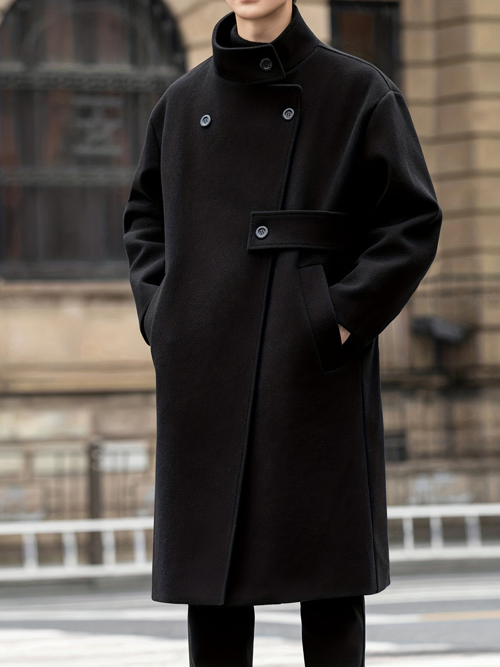 Trench mi-long pour homme, à revers, noir