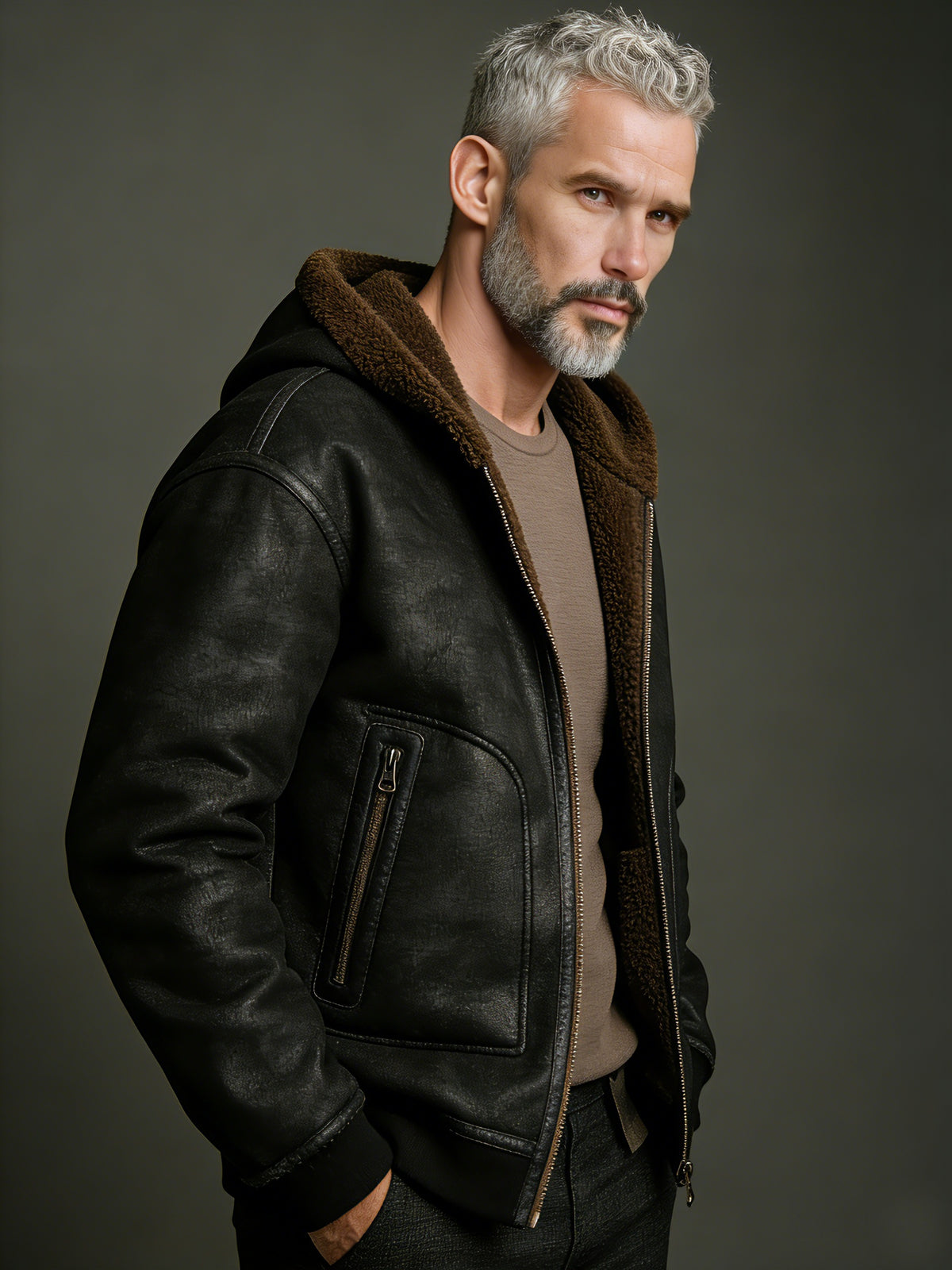 Veste en fausse fourrure long pour homme, réversible, à capuche
