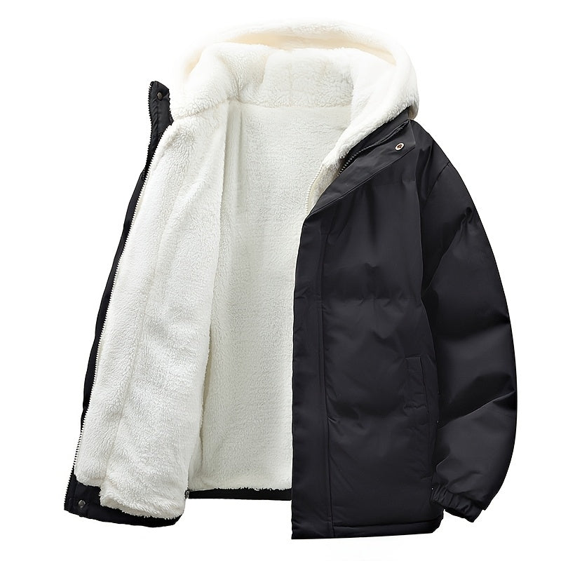 Veste en fausse fourrure pour homme, à capuche, blanc ivoire