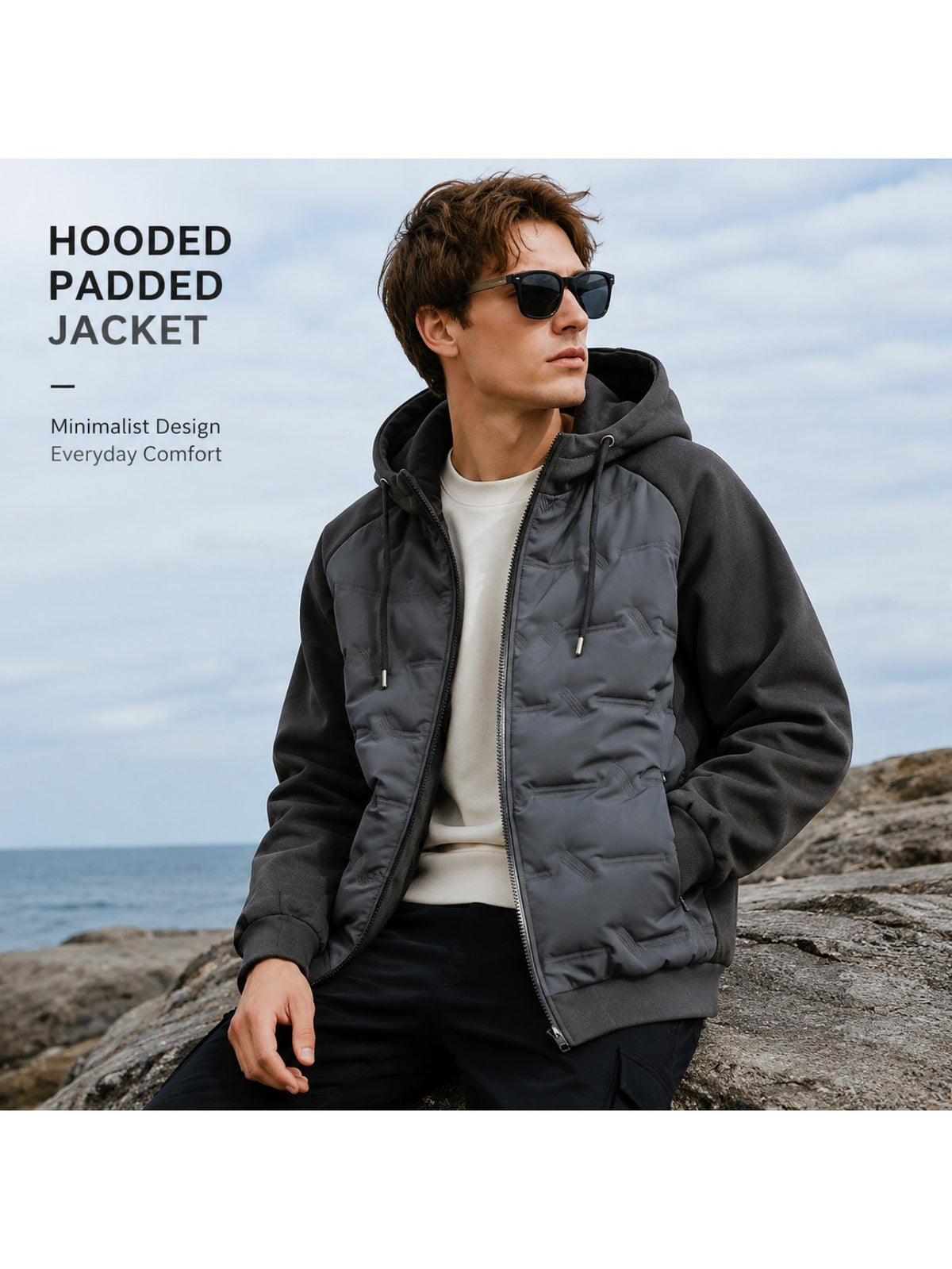 Veste pour homme, patchwork, à capuche, bleu