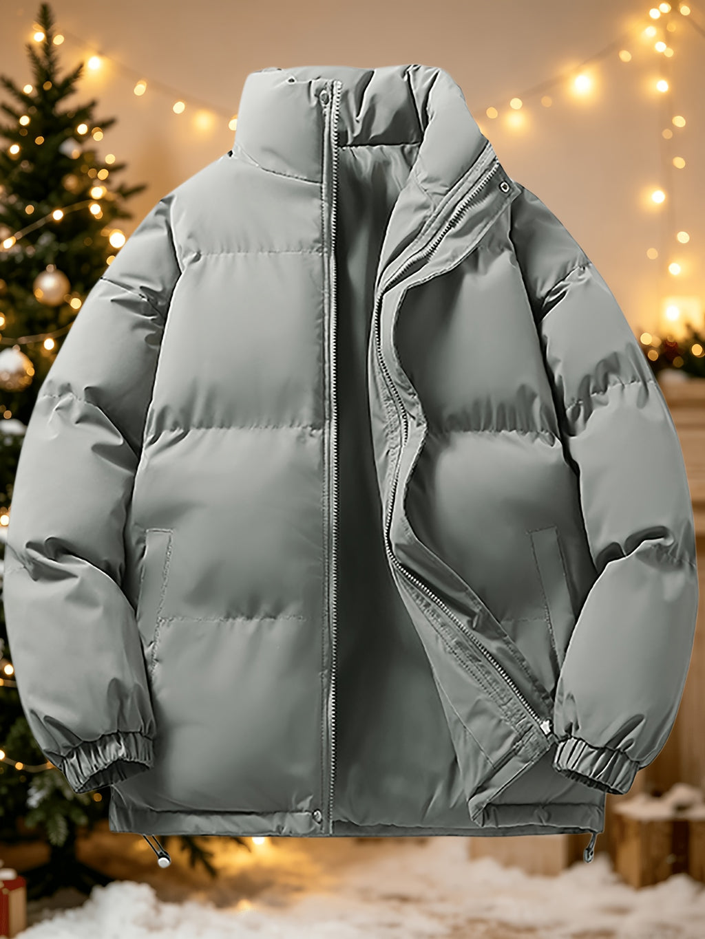 Manteau matelassé pour homme, à col montant, vert clair
