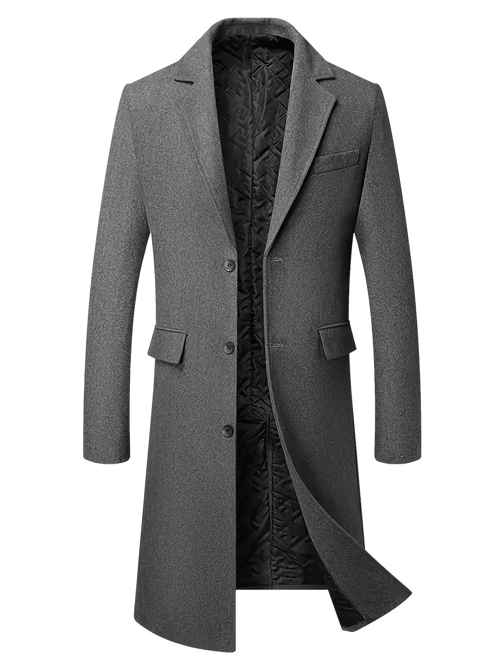 Manteau long pour homme en mélange de laine, col à revers