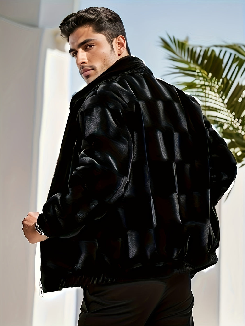 Manteau, à carreaux, à revers, noir, détail du vêtement