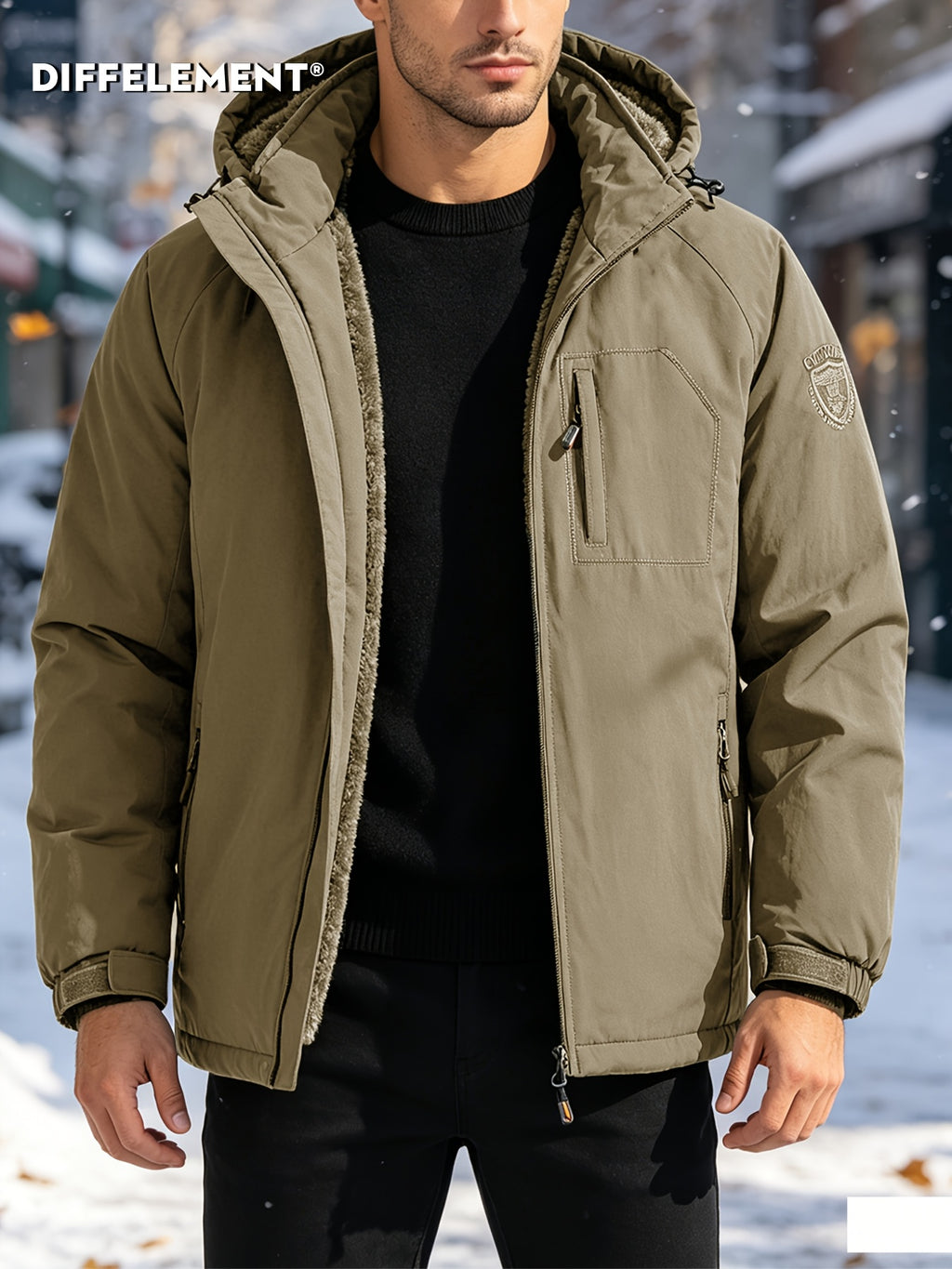Veste pour homme, coupe-vent, à capuche, vert fougère