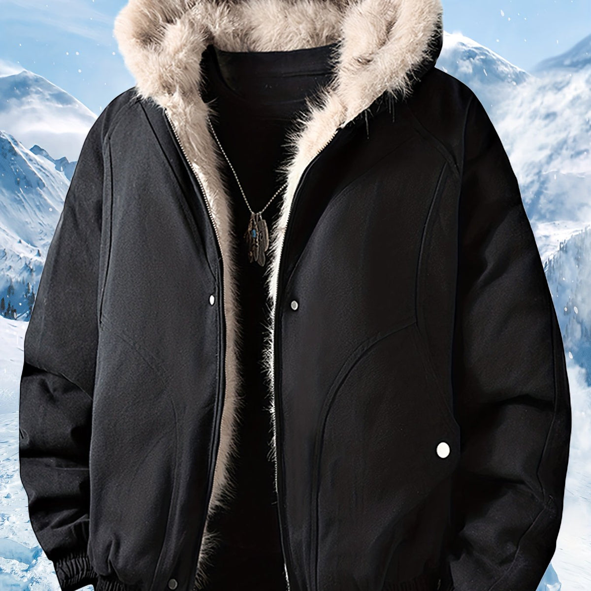 Veste, à capuche, beige, poche, coloris noir Image
