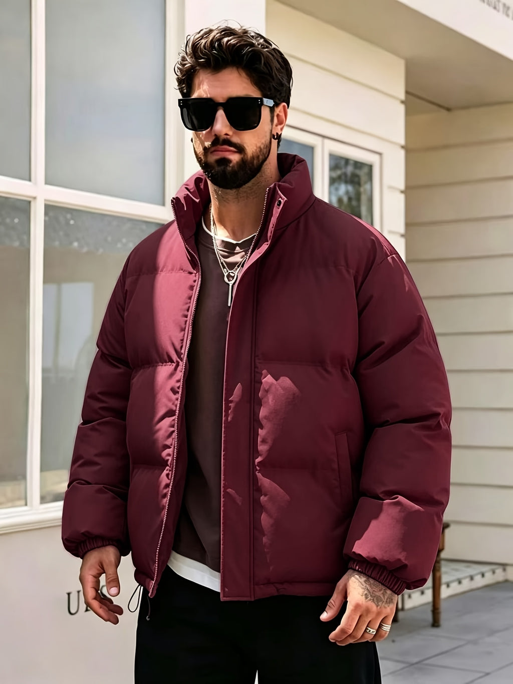 Manteau matelassé pour homme, à col montant, bourgogne
