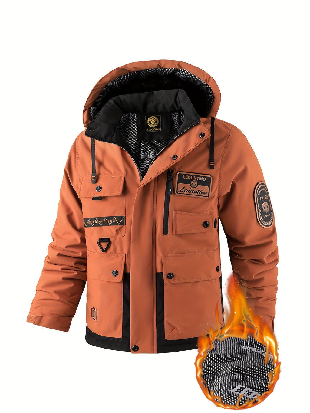 Manteau pour homme, capuche amovible, rouge brique